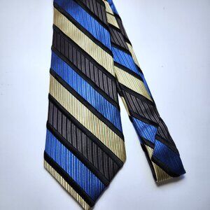 Hilary Radley Necktie Men's Blue Black Gold Striped Silk Made in Italy